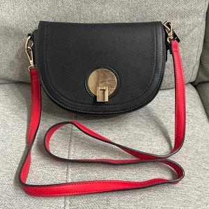 NWT Forever 21 Black Crossbody with Red Strap and Gold Buckle